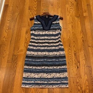 Karl Lagerfeld Paris Navy and Cream Lace Midi Dress - New- Never Been Worn